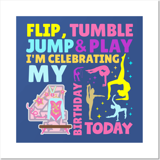 Girls 4th Birthday Gymnastics Themed Party Kids Four Year Old Wall Art by HollyDuck